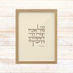 תמונה ממוסגרת טיפוגרפיה שמנת גודל A3 עם כי מלאכיו יצוה לך לשמרך בכל דרכך מתהילים